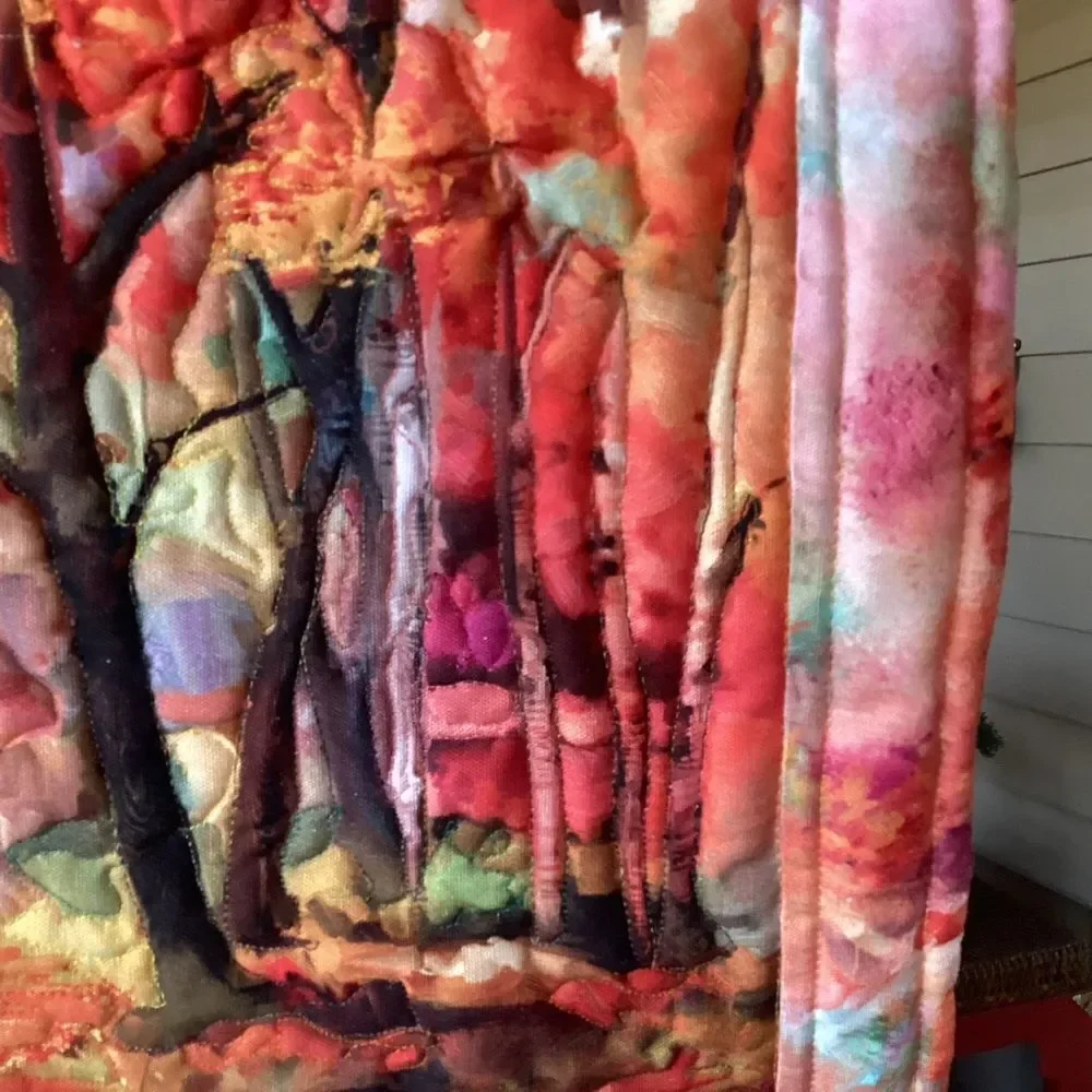 NWT. Hand Crafted Colorful Quilted Forest Wall Art Quilt